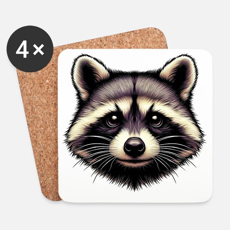Waschbär - Untersetzer (4er-Set) - Weiß