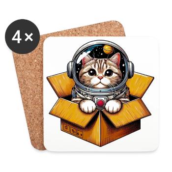 Astronaut Katze - Untersetzer (4er-Set) - Weiß - Vorne