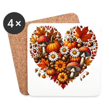 Herz, gefüllt mit Kürbissen,Pilze und Herbstlaub - Untersetzer (4er-Set) - Weiß - Vorne