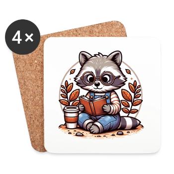 Mignon lecteur raton laveur illustration - Dessous de verre (lot de 4) - blanc - Devant