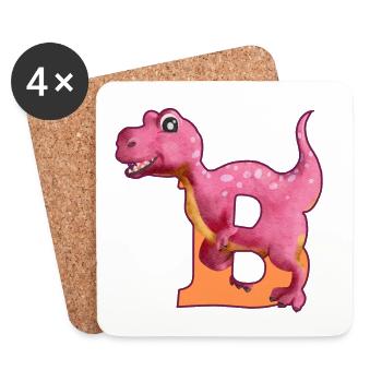 B - DINOSAURIER, Personalisierbar - Untersetzer (4er-Set) - Weiß - Vorne