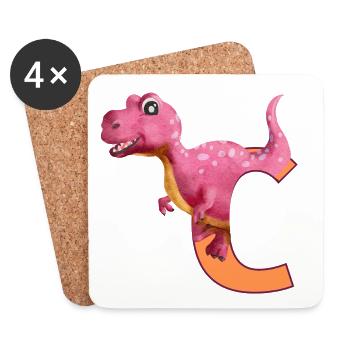 C - DINOSAUR, customizable - Coasters (set of 4) - white - Front