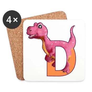 D - DINOSAURIER, Personalisierbar - Untersetzer (4er-Set) - Weiß - Vorne