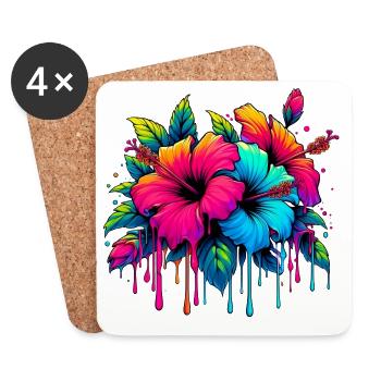 Hibiskusblüten - Untersetzer (4er-Set) - Weiß - Vorne