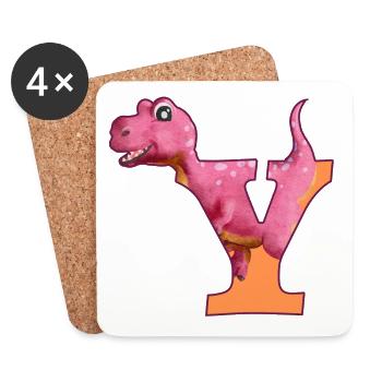 Y - DINOSAUR, customizable - Coasters (set of 4) - white - Front