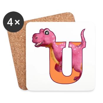 U - DINOSAUR, customizable - Coasters (set of 4) - white - Front