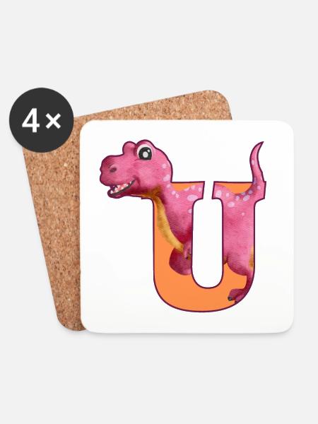 U - DINOSAURIER, Personalisierbar - Untersetzer (4er-Set) - Weiß