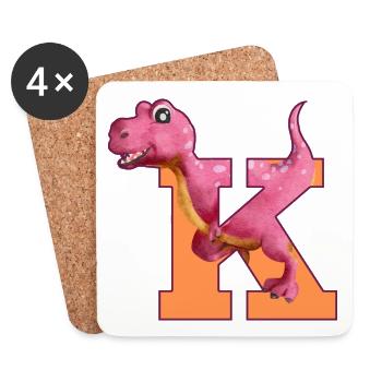K - DINOSAUR, customizable - Coasters (set of 4) - white - Front