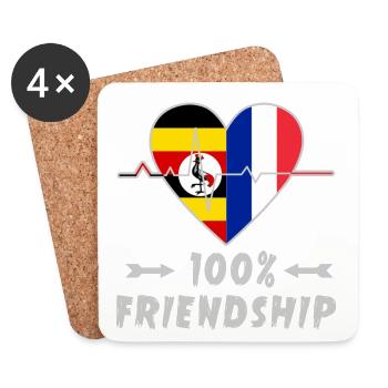 Uganda und Frankreich 100% Freundschaft - Untersetzer (4er-Set) - Weiß - Vorne