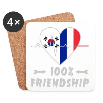 100 % amitié entre la Corée du Sud et la France - Dessous de verre (lot de 4) - blanc - Devant
