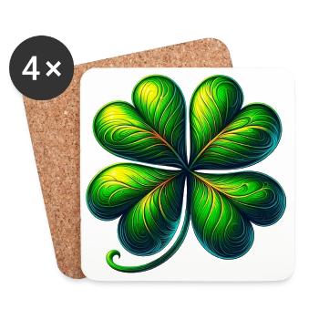 Trèfle à quatre feuilles - Dessous de verre (lot de 4) - blanc - Devant