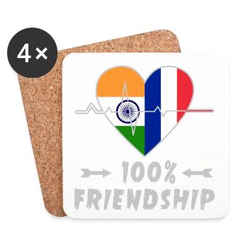 Indien und Frankreich 100% Freundschaft - Untersetzer (4er-Set) - Weiß - Vorne