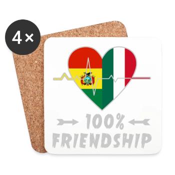 100 % amitié entre la Bolivie et l'Italie - Dessous de verre (lot de 4) - blanc - Devant