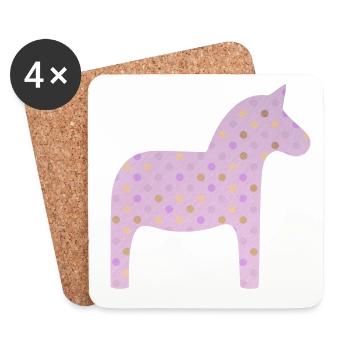 Dala Horse Pink Dots Scandinavian Sweden Decoration - Coasters (set of 4) - white - Front