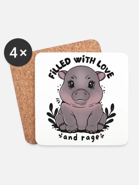 Hippo Filled with Love and Rage - Coasters (set of 4) - white