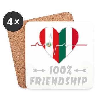 100 % amitié entre le Pérou et l'Italie - Dessous de verre (lot de 4) - blanc - Devant