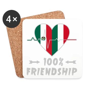 100 % amitié entre le Mexique et l'Italie - Dessous de verre (lot de 4) - blanc - Devant