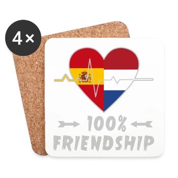 Spanien und Niederlande 100% Freundschaft - Untersetzer (4er-Set) - Weiß - Vorne
