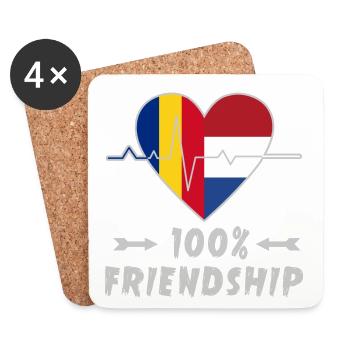 Rumänien und Niederlande 100% Freundschaft - Untersetzer (4er-Set) - Weiß - Vorne