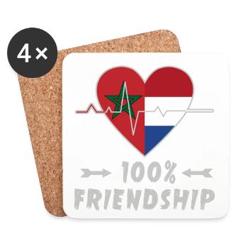 100 % amitié entre le Maroc et les Pays-Bas - Dessous de verre (lot de 4) - blanc - Devant