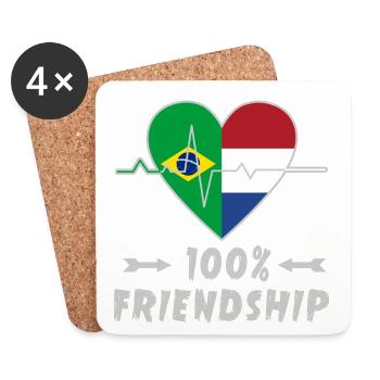 Brasilien und Niederlande 100% Freundschaft - Untersetzer (4er-Set) - Weiß - Vorne