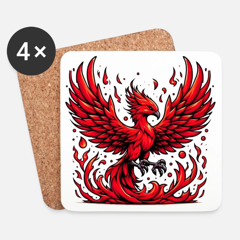 Roter Phönix - Untersetzer (4er-Set) - Weiß