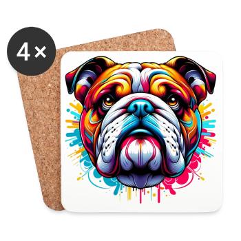 Bouledogue anglais Chien - Dessous de verre (lot de 4) - blanc - Devant
