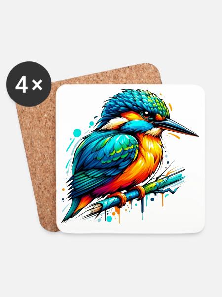 Eisvogel - Untersetzer (4er-Set) - Weiß