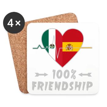 Mexiko und Spanien 100% Freundschaft - Untersetzer (4er-Set) - Weiß - Vorne