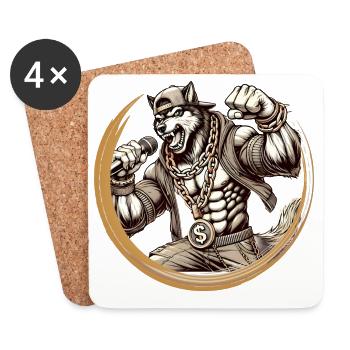 Wolf au look rappeur – esthétique street style forte - Dessous de verre (lot de 4) - blanc - Devant