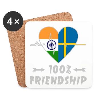 Indien und Schweden 100% Freundschaft - Untersetzer (4er-Set) - Weiß - Vorne