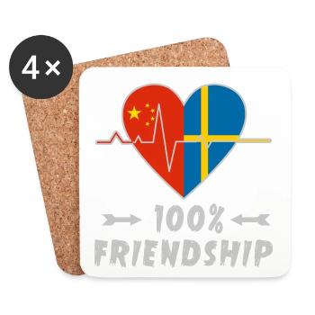 China and Sweden 100% friendship - Coasters (set of 4) - white - Front