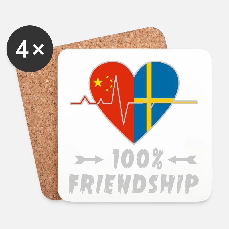 China und Schweden 100% Freundschaft - Untersetzer (4er-Set) - Weiß