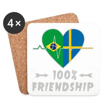 Brazil and Sweden 100% friendship - Coasters (set of 4) - white - Front