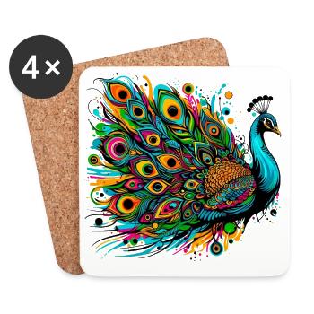 Paon - Dessous de verre (lot de 4) - blanc - Devant