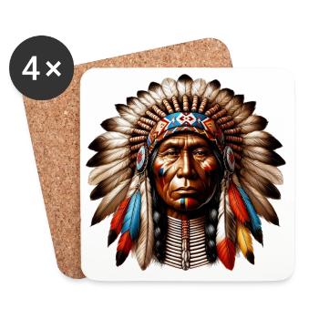 Amerikanisch, Indianer, Amerikaner - Untersetzer (4er-Set) - Weiß - Vorne