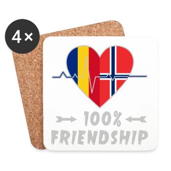 Rumänien und Norwegen 100% Freundschaft - Untersetzer (4er-Set) - Weiß - Vorne