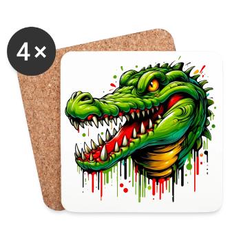 Alligator-Krokodil - Untersetzer (4er-Set) - Weiß - Vorne