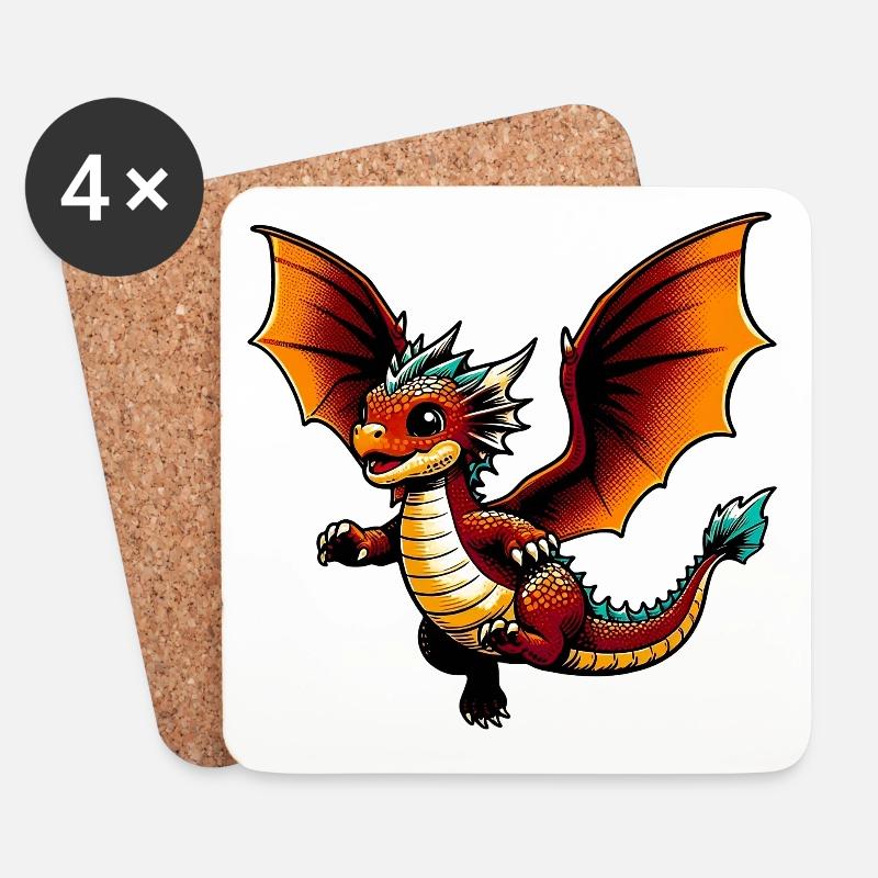 Drache - Untersetzer (4er-Set) - Weiß