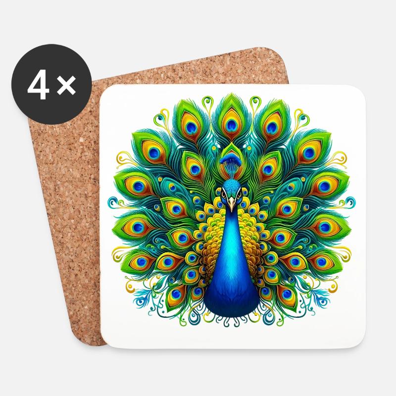 Pfau - Untersetzer (4er-Set) - Weiß