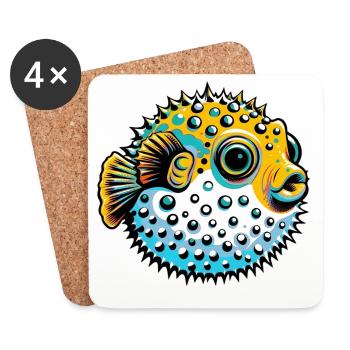 Kugelfisch - Untersetzer (4er-Set) - Weiß - Vorne