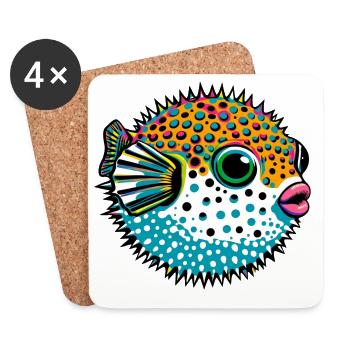 Kugelfisch - Untersetzer (4er-Set) - Weiß - Vorne