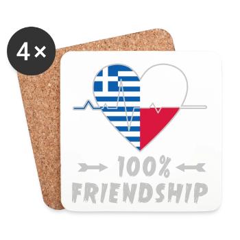 Griechenland und Polen 100% Freundschaft - Untersetzer (4er-Set) - Weiß - Vorne