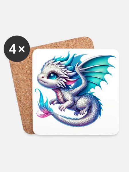 Drache - Untersetzer (4er-Set) - Weiß