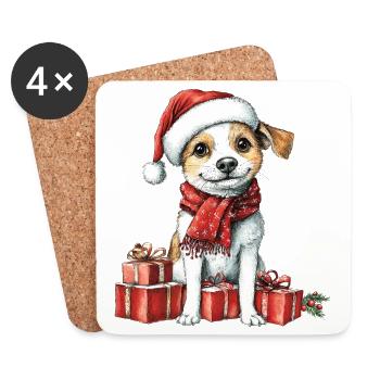 Weihnachts-Welpe mit Geschenken - Untersetzer (4er-Set) - Weiß - Vorne