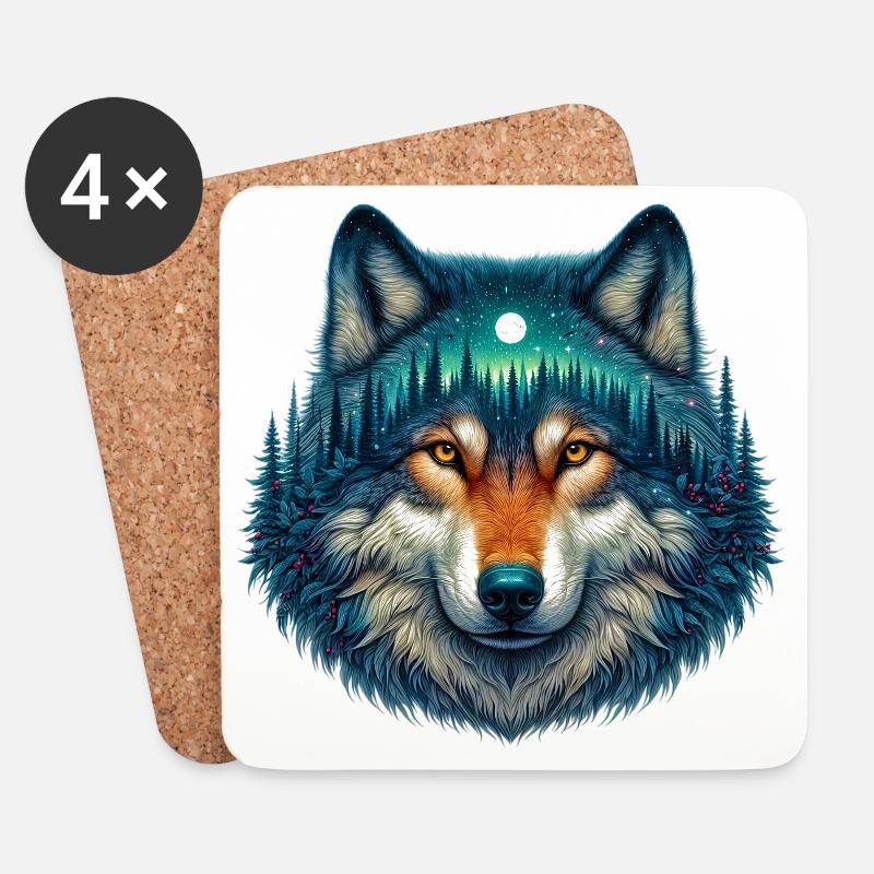 Wolf - Untersetzer (4er-Set) - Weiß