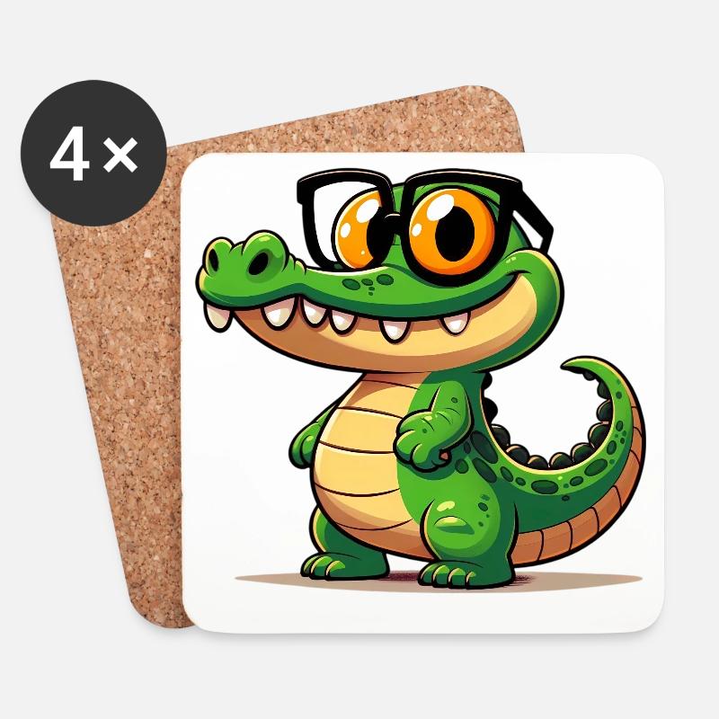 Alligator-Krokodil - Untersetzer (4er-Set) - Weiß
