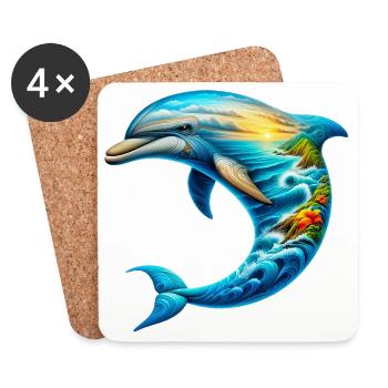 Delfin - Untersetzer (4er-Set) - Weiß - Vorne