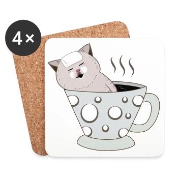 Kätzchen, das sich in einer dampfenden Polkadot-Teetasse entspannt - Untersetzer (4er-Set) - Weiß - Vorne
