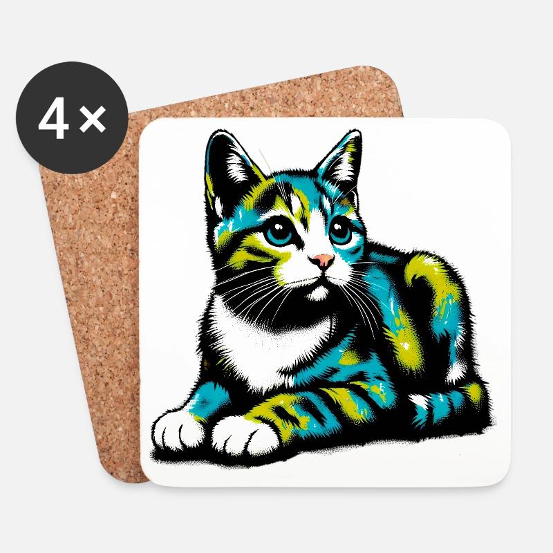 Katze - Untersetzer (4er-Set) - Weiß